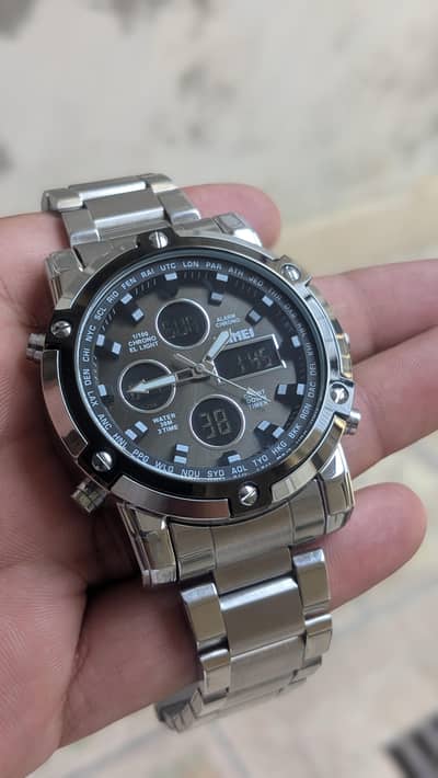 SKMEI 1389 Dual Time Analog Digital Stainless Steel Watch