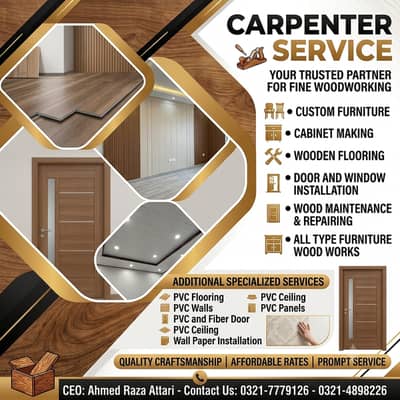 Carpenter Services - Wood Works, Kitchen Cabinets, PVC Panels & Doors