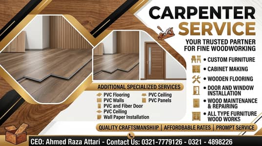 Carpenter Services - Wood Works, Kitchen Cabinets, PVC Panels & Doors