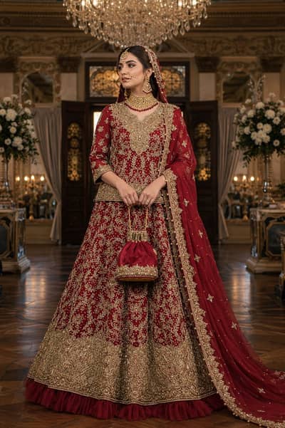 Bridal lehenga with bag
