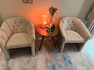 2 Velvet Chairs with Centre Table for Sale