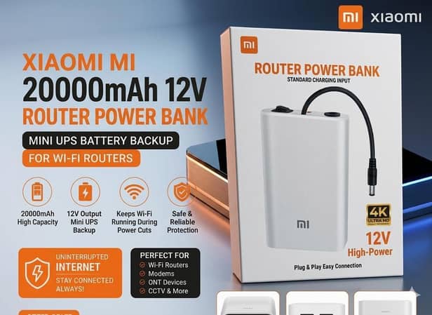 PACK OF 2 PCS Xiaomi Mi 20000mAh 12V Router Power Bank Mini UPS Battery Backup For WiFi Router Modem ONT CCTV Camera | Uninterrupted Power Supply Plug & Play Easy Connection High Capacity Portable Backup Power