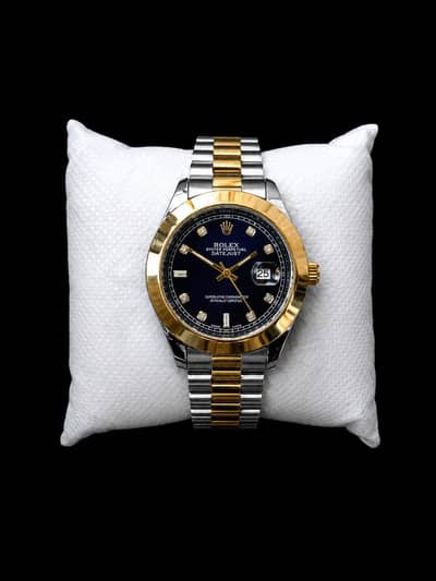 Two-Tone Rolex Datejust Style Watch (Dark Dial & Fluted Bezel)