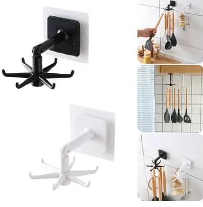 360° Rotating Kitchen Hook Organizer - Wall Mounted Rack
