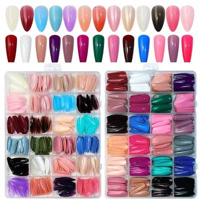 576 Pcs Box Colorful Fake Nails | Acrylic Full Cover Artificial Nails