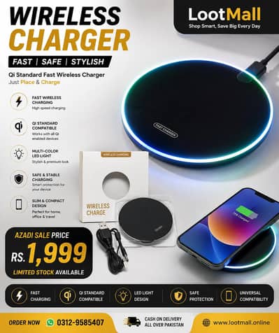 Wireless Charger LED Light | Qi Fast Charging Pad