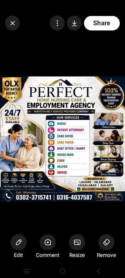 Care Taker /Nurse /Patient Attendant/Nanny/Helper/Maids/Cook