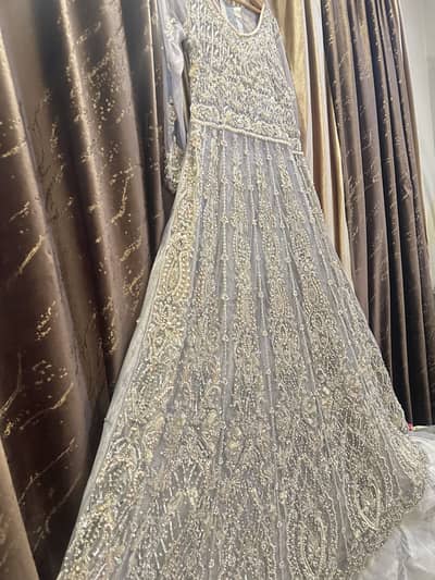 Silver Pearl & Zardozi Embellished Luxury Formal Maxi"