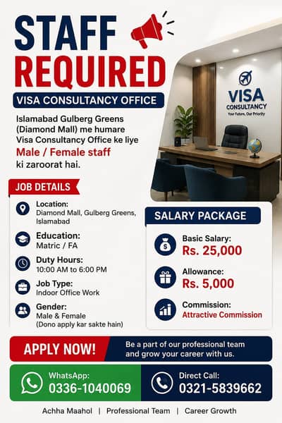 ​ STAFF REQUIRED | VISA CONSULTANCY OFFICE 