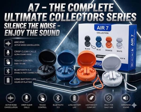 AIR 7 True Wireless Earbuds with ANC/ENC Active Noise Cancellation, Bluetooth 5.3 Headphones, Crisp Clear Calls, Touch Control, Long Battery Life, Waterproof Immersive Sound Earphones White , Black , Red , Orange