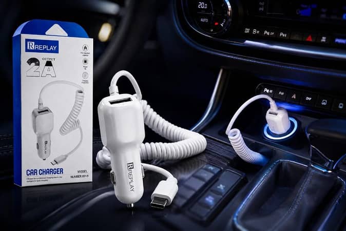 REPLAY 2.4A Fast Car Charger Adapter with Strong Coiled Cable | Smart IC Chip Rapid Charging & Multi-Protection Safety | Heavy Duty Universal Dual USB Car Charger for All Smartphones (Model: RP-11)