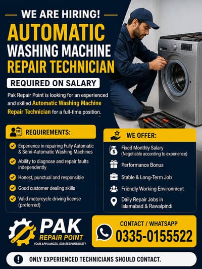 Automatic Washing Machine Repair Technician Required