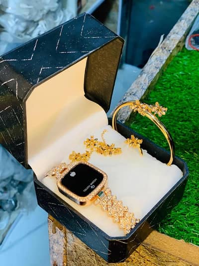 Golden Digital Watch for Women with Chain Strap