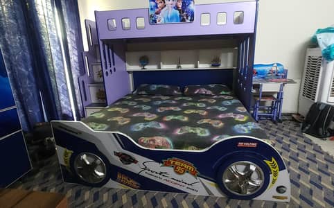 Kids Premium Car & Bunk Bed with Storage + Wardrobe