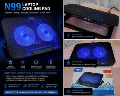 Gaming Laptop Cooling Pad N99 – Dual Powerful Fans + Blue Light