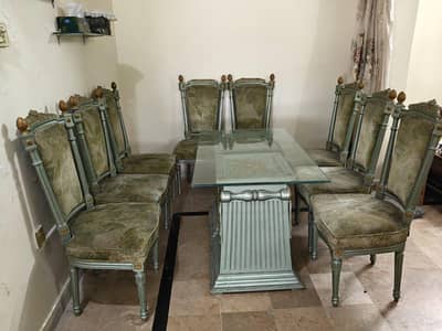 8 Seater Classic Wooden Dining Table Set with Glass Top
