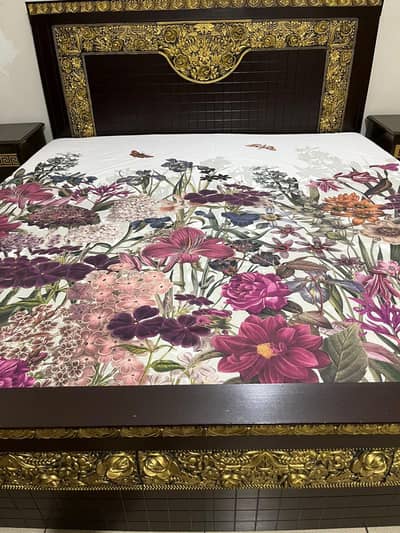 wooden king Bed with dressing table