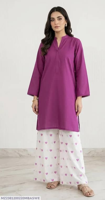2 PCs women's stitched cotton lawn block printed shirt and Flapper