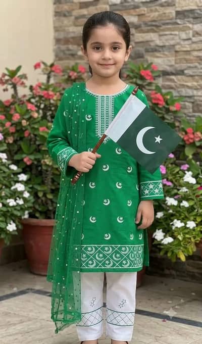 3 Pcs Girls Unstitched 14 August Suit Sizes 5-12 Years One Price