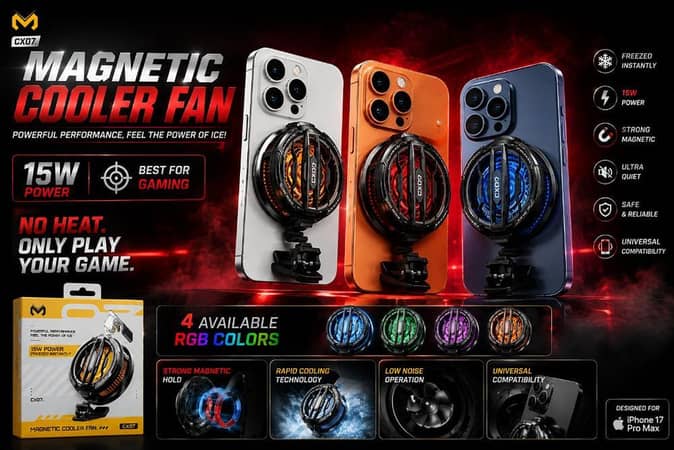 CX07 Magnetic Phone Cooler Fan 15W Rapid Semiconductor Cooling Radiator Heatsink for iPhone 17 Pro Max Samsung Android Mobile Gaming RGB Light Ultra Quiet Universal Smartphone Cooler