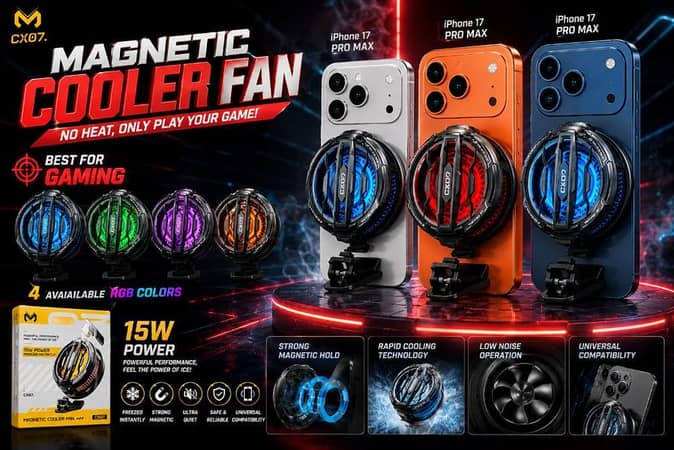 CX07 Magnetic Phone Cooler Fan 15W Rapid Semiconductor Cooling Radiator Heatsink for iPhone 17 Pro Max Samsung Android Mobile Gaming RGB Light Ultra Quiet Universal Smartphone Cooler