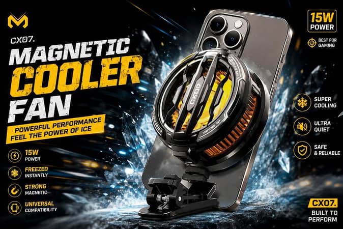 CX07 Magnetic Phone Cooler Fan 15W Rapid Semiconductor Cooling Radiator Heatsink for iPhone 17 Pro Max Samsung Android Mobile Gaming RGB Light Ultra Quiet Universal Smartphone Cooler