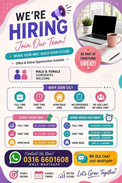 hiring male and female staff for online and office work