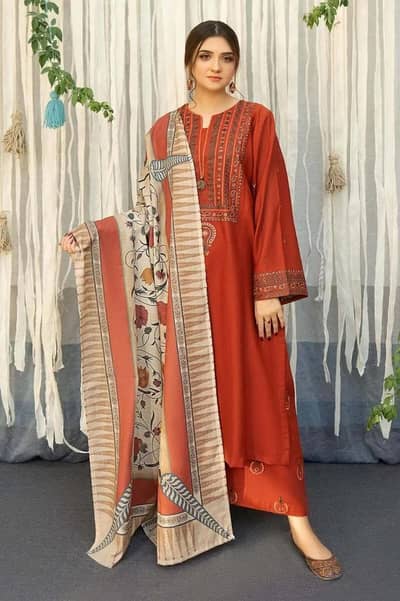 3 piece embroidery suit mustard with duppata