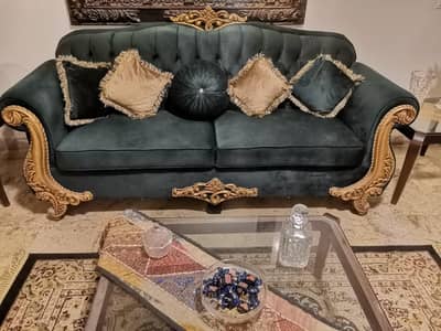 7 Seater Green and Beige Sofa Set