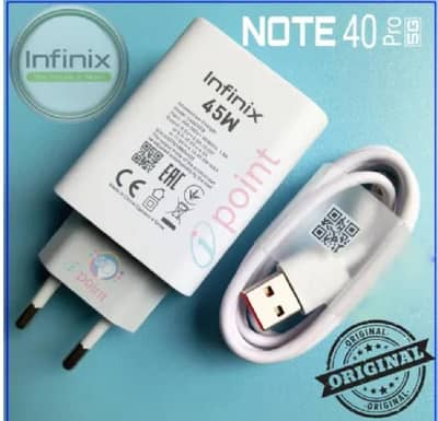 Original Infinix 45W Fast Charger + 5A Type-C Cable for note 40 pro