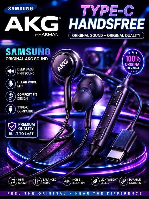 Original Samsung AKG Type-C Handsfree Premium Deep Bass Wired Earphones Noise Isolating Gaming Headphones With Mic For All Android Devices, Type-C iPhones & iPad