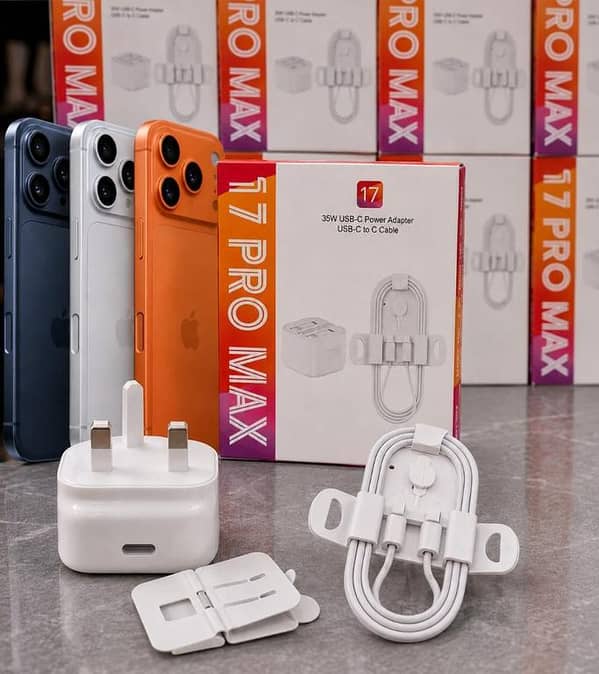 17 PRO MAX 3 PIN 35W Dual USB-C Fast Charger Kit Compatible with iPhone 17 Pro Max 16 15 Plus | Ultra-Fast Compact Power Adapter & Wrapped Type-C to C Charging Cable Set | Heavy-Duty Multi-Port Travel Wall Plug Combo