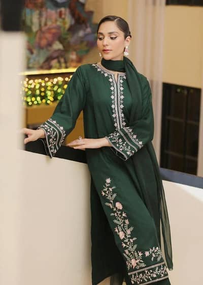 Addab Stitched 2PC – Elegant Green Embroidered Set