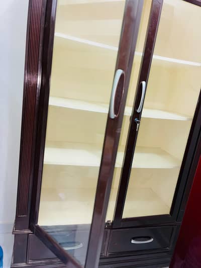 heavy solid wood showcase  excellent condition