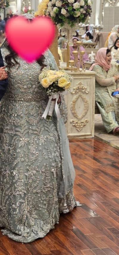 Mint Colour Walima Bridal Dress with Long Tail (One time wear)