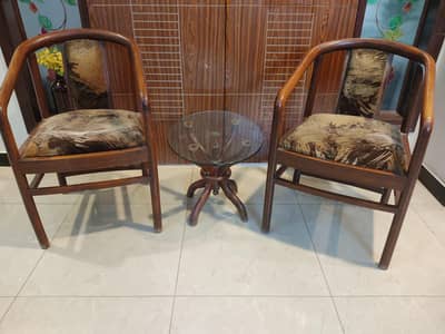 Wooden Armchairs with Centre Table