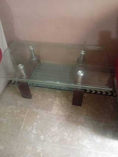 Wooden Center Table with Glass Top – Good Condition