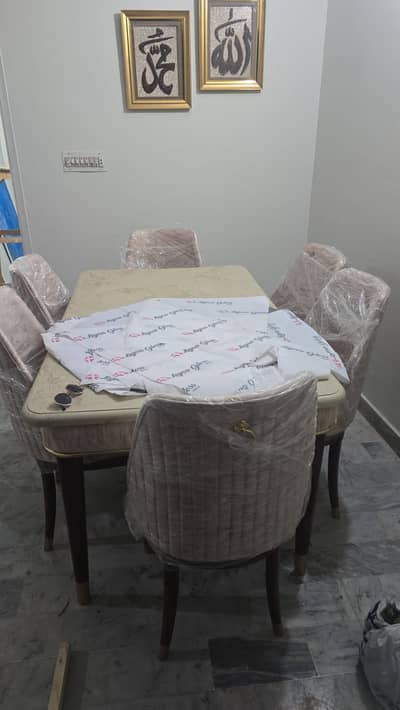Luxury 6-Seater Dining Table Set with Upholstered Chairs
