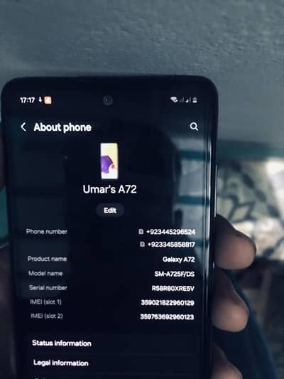 Samsung Mobile A72  8GB  128GB ptv approved
