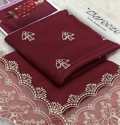 Maroon Embroidered Lawn 2PC Suit