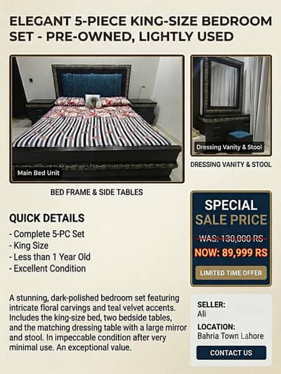 Complete King Size Bedroom Set for Sale – 1 Year Lightly Used