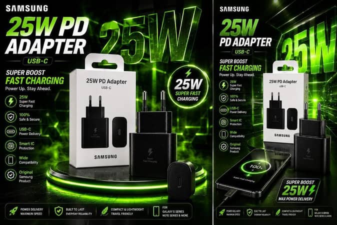Samsung Original 25W Ultra Fast Booster Charging PD Adaptor | USB-C Power Delivery Wall Charger with Smart IC Protection for All Type-C Devices