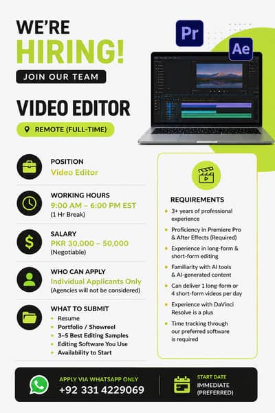 We're Hiring: Full-Time Video Editor (Fully Remote)