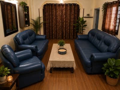 Blue leather 7-Seater Sofa Set