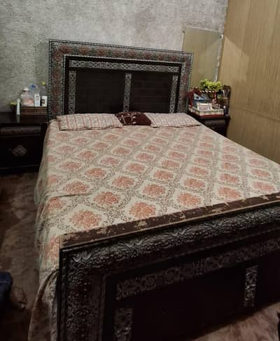 Complete bed set with two side tables Urgent sale