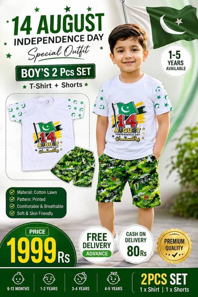  14 August Kids Dress | Boys Cotton 2 Piece Set | Free Delivery