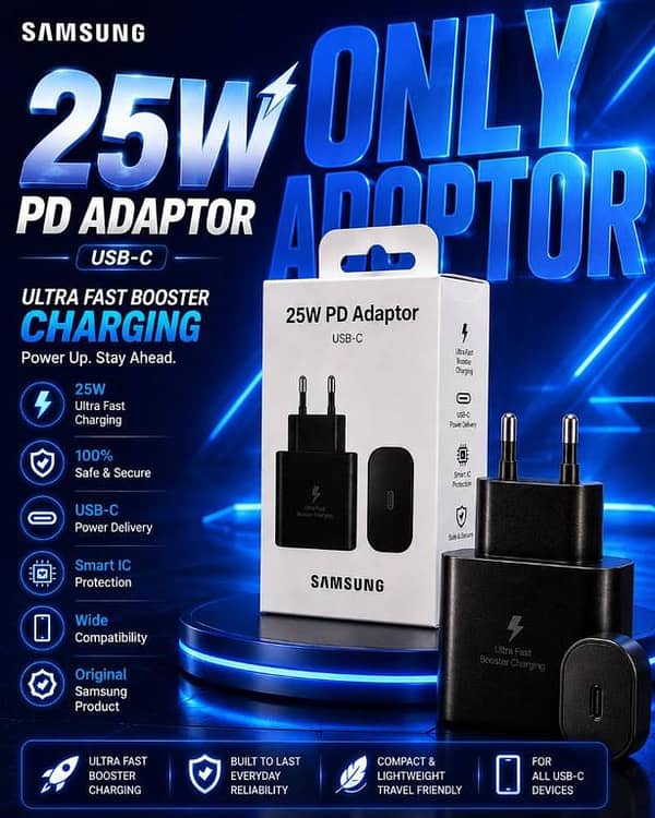 Samsung Original 25W Ultra Fast Booster Charging PD Adaptor | USB-C Power Delivery Wall Charger with Smart IC Protection for All Type-C Devices