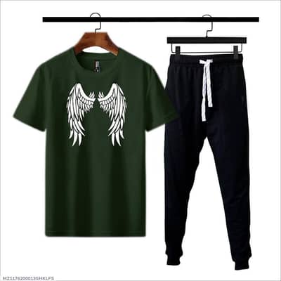 whait Angel Wing cotton jersey T_shirt & joggers set