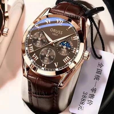 Oruss 185 men,w luminous waterproof chronograph watch brown leather