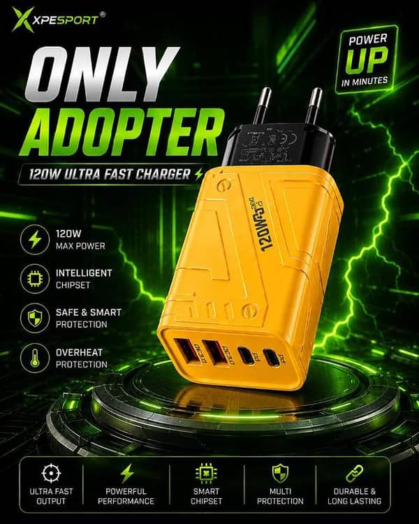 XPESPORT 120W Ultra Fast Charger Adapter | 4-Port Multi Fast Charging Block (Dual PD USB-C + Dual QC3.0) | Intelligent Chipset Safe & Smart Power Adapter For iPhone, Samsung, Xiaomi, OnePlus, Laptops & Tablets